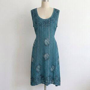 Blue Silver Mini Boho Bohemian Hippie Festival Fairy Beach Dress